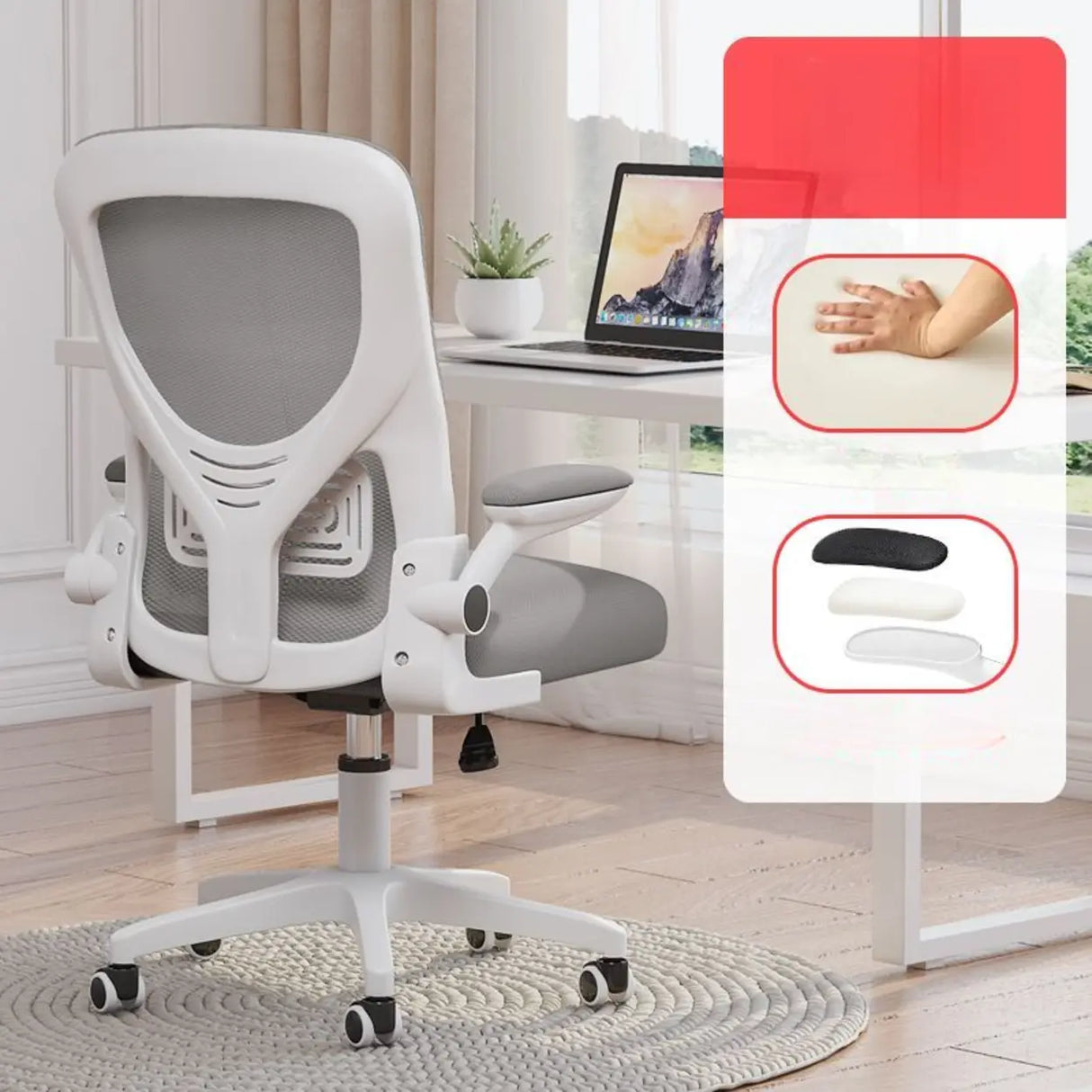 Adjustable White-Gray Ergonomic Swivel Mesh Office Chair Image - 2