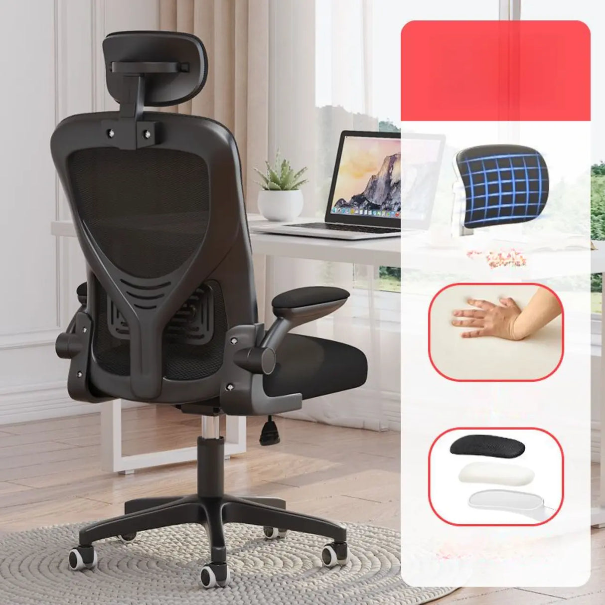 Adjustable White-Gray Ergonomic Swivel Mesh Office Chair Image - 3