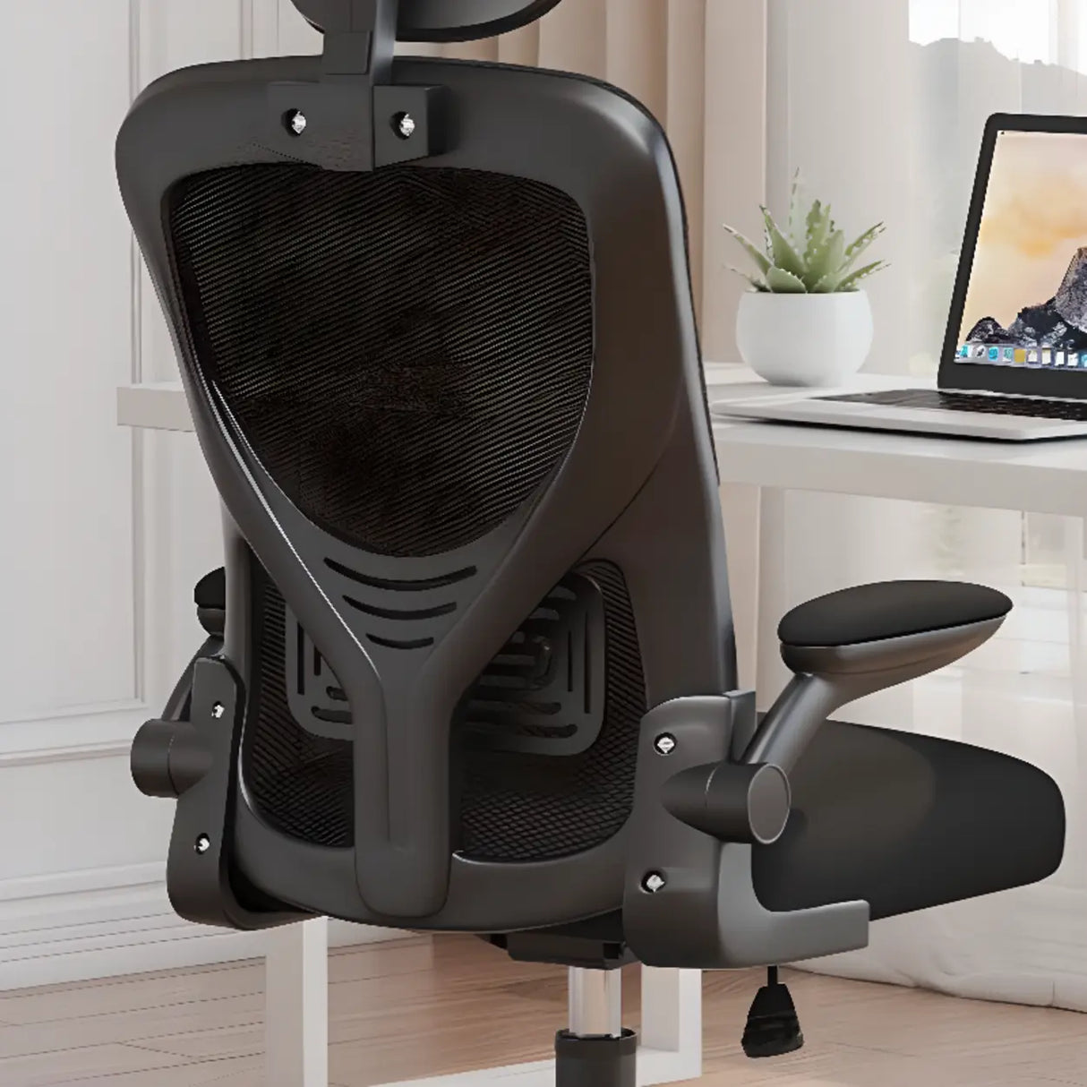 Adjustable White-Gray Ergonomic Swivel Mesh Office Chair Image - 4