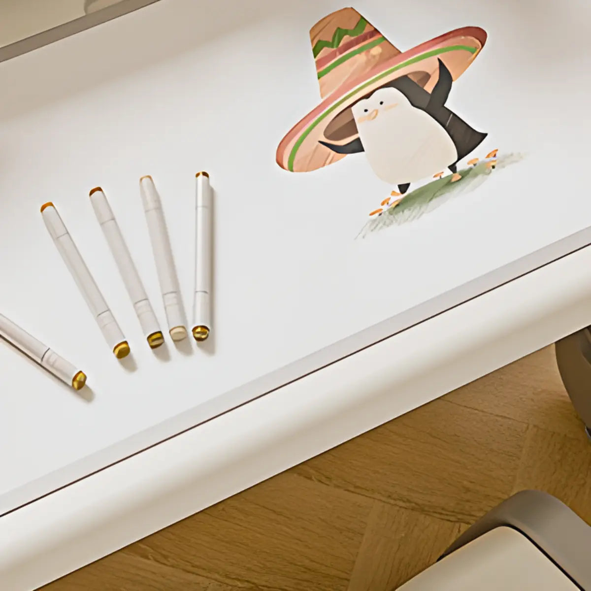 Adjustable White Toddler Desk Cahir Set with Storage Image - 11