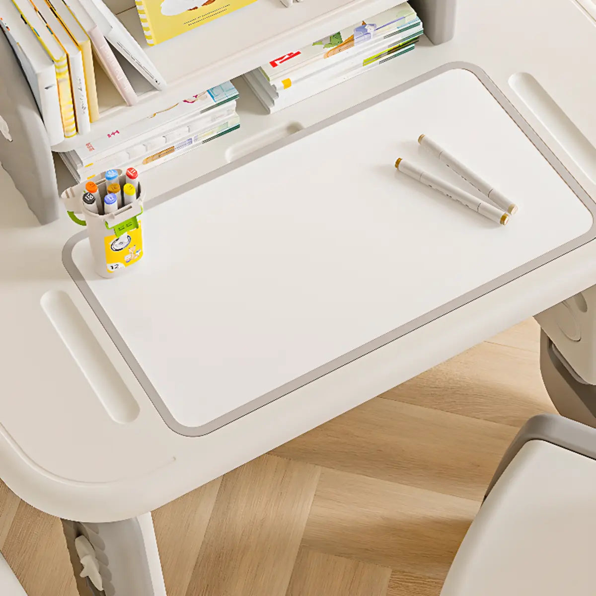 Adjustable White Toddler Desk Cahir Set with Storage Image - 8