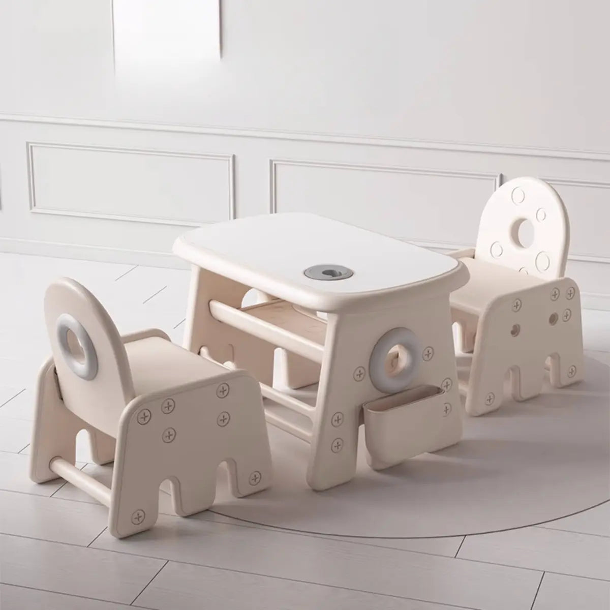Adjustable White Toddler Table Chair Set with Storage Image - 11