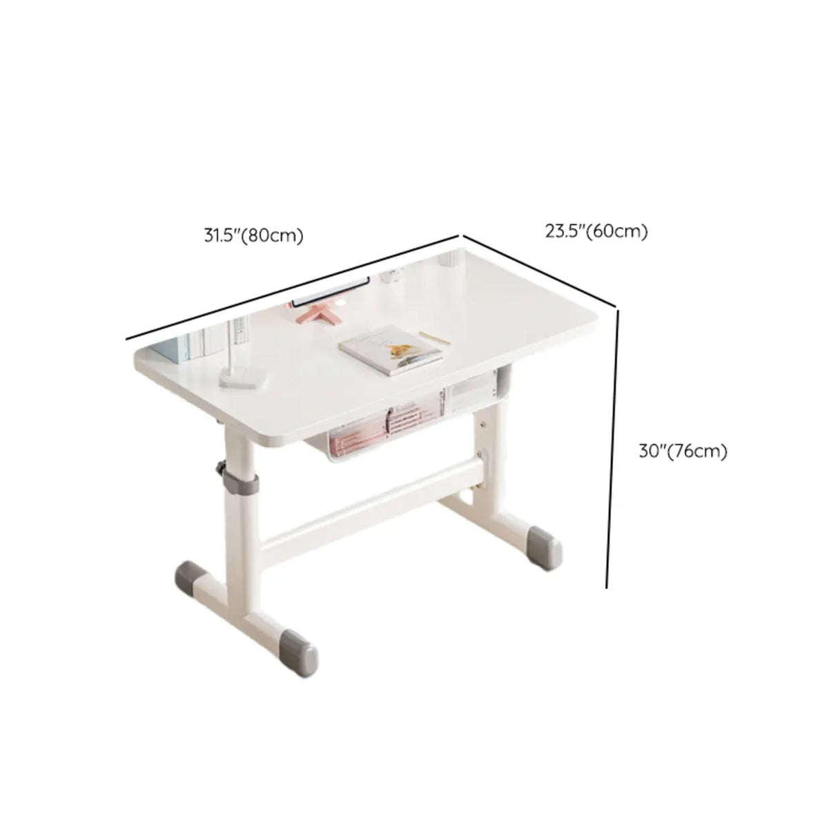 Adjustable White Wood Top Metal T-Shaped Base Kids Desk 