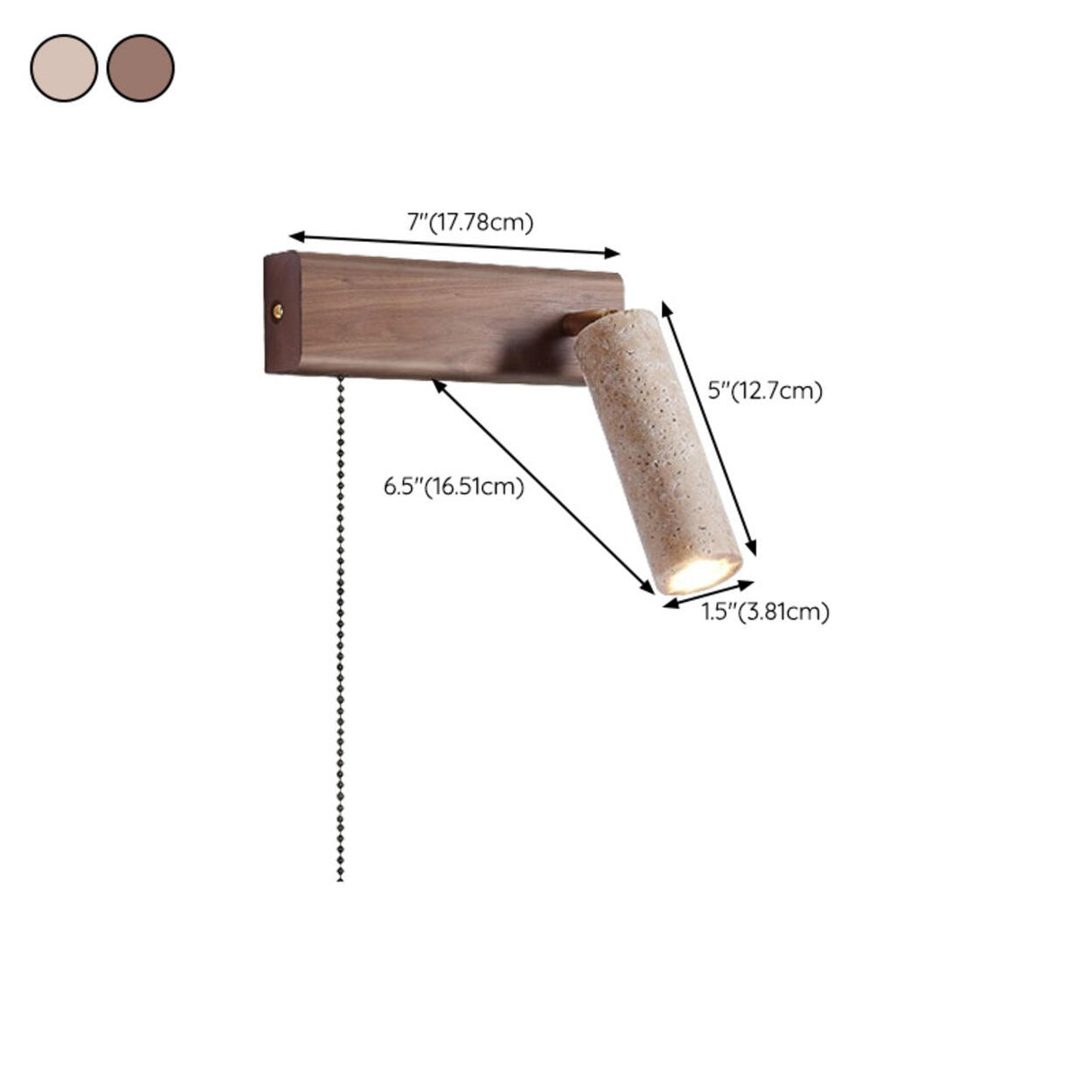 Adjustable Wood Cylinder Wall Sconce with Pull Chain 