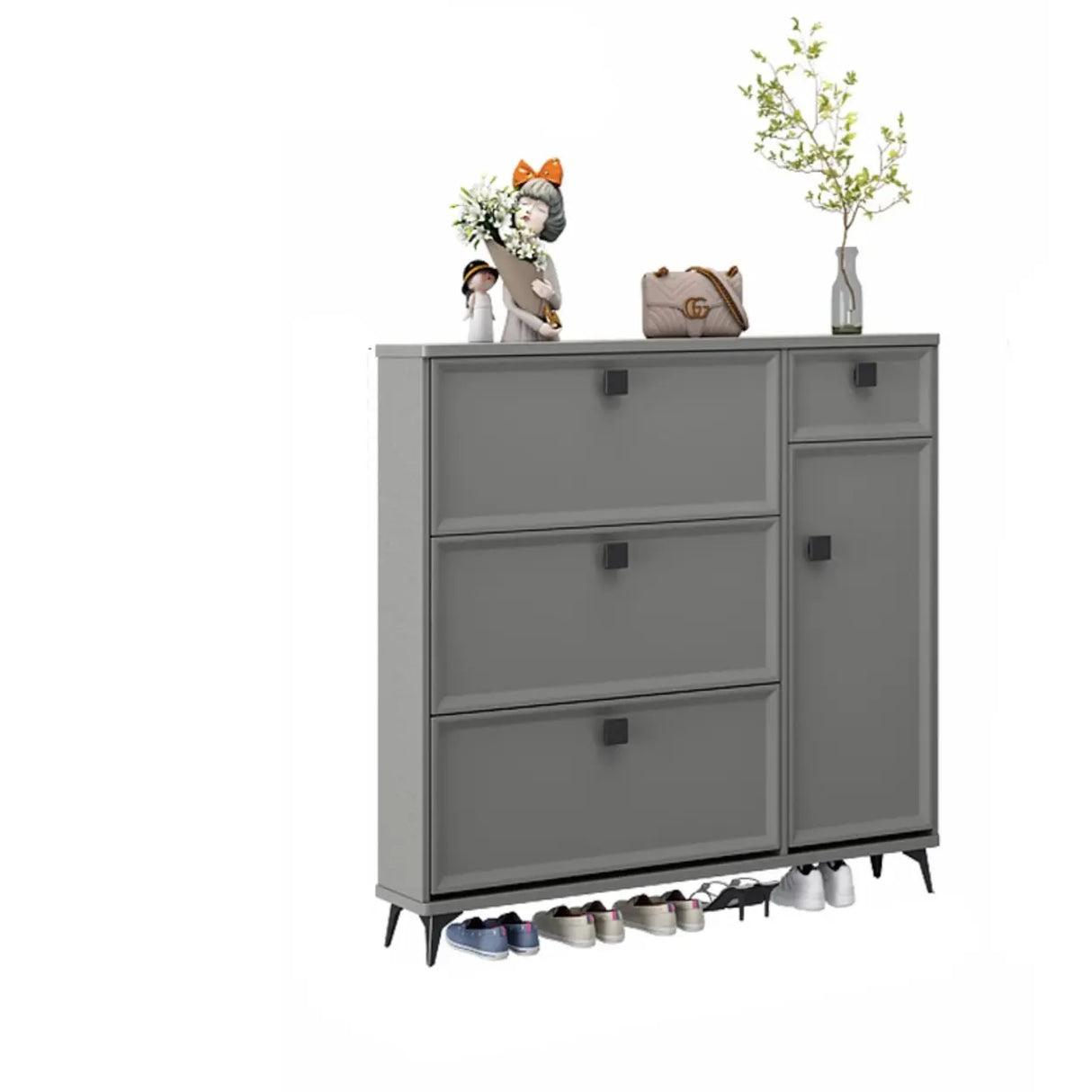 Adjustable Wood Green Large Drop Front Shoe Storage Cabinet Image - 11