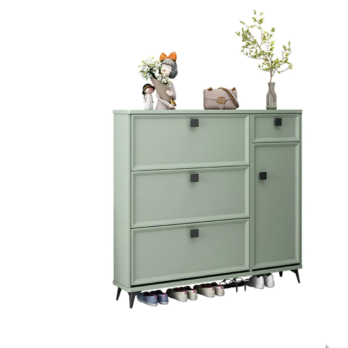 Adjustable Wood Green Large Drop Front Shoe Storage Cabinet Image - 13