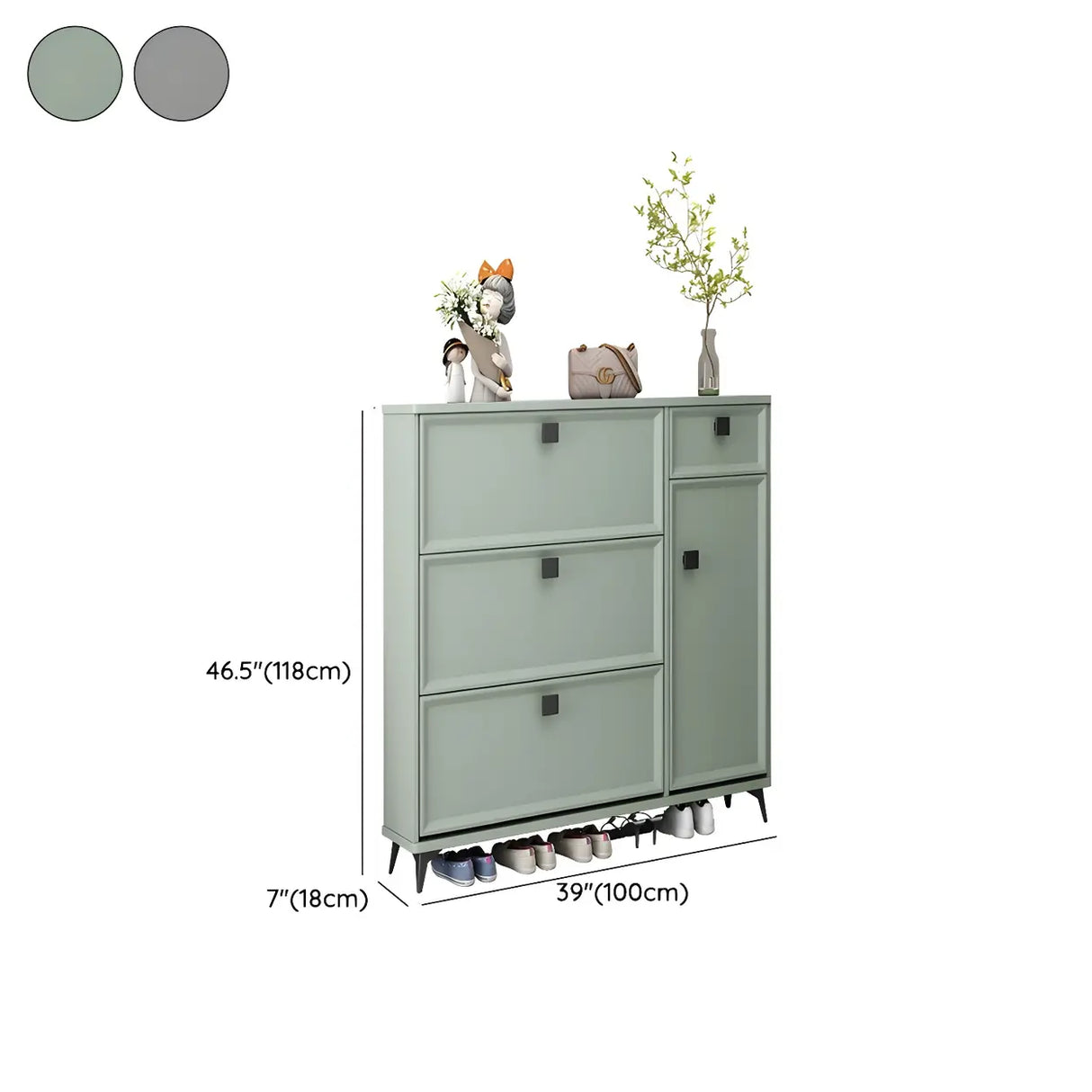 Adjustable Wood Green Large Drop Front Shoe Storage Cabinet Image - 21
