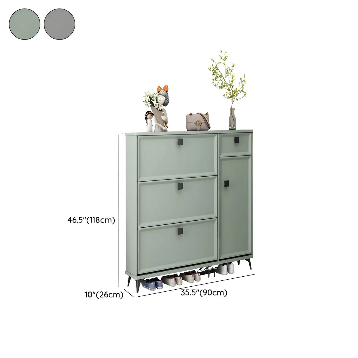 Adjustable Wood Green Large Drop Front Shoe Storage Cabinet Image - 25