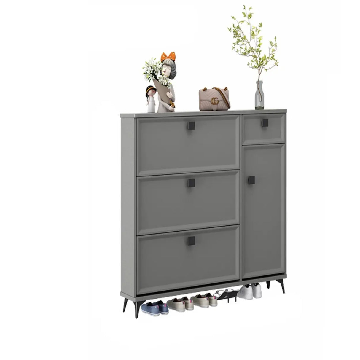 Adjustable Wood Green Large Drop Front Shoe Storage Cabinet Image - 3