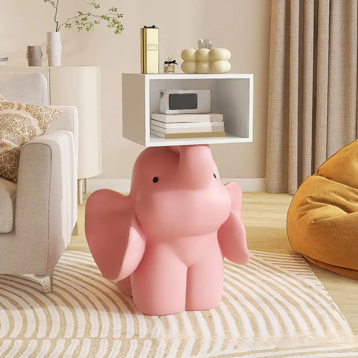 Adorable Elephant Resin Open Storage Kids Nightstand Image - 1