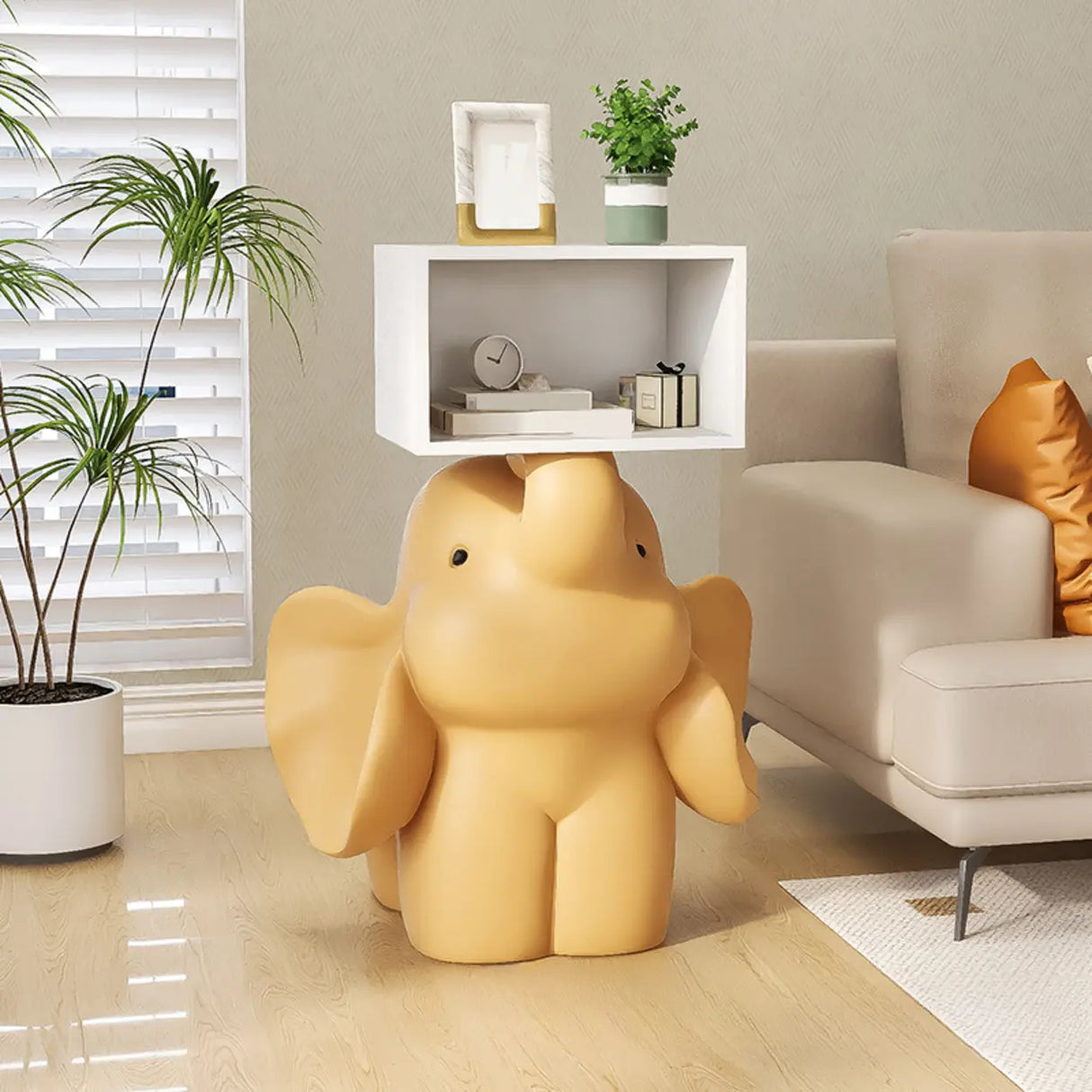 Adorable Elephant Resin Open Storage Kids Nightstand Image - 3