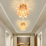 Aisle Colonial Green Floral Glass Semi-Flush Mount Lamp Image - 4