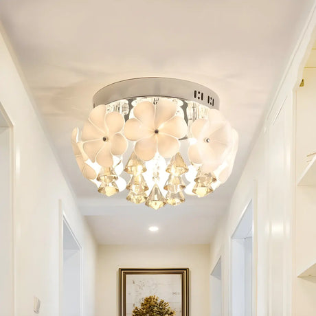 Aisle Mini Flower Crystal Drops Chrome Flush Mount Lamp Image - 1