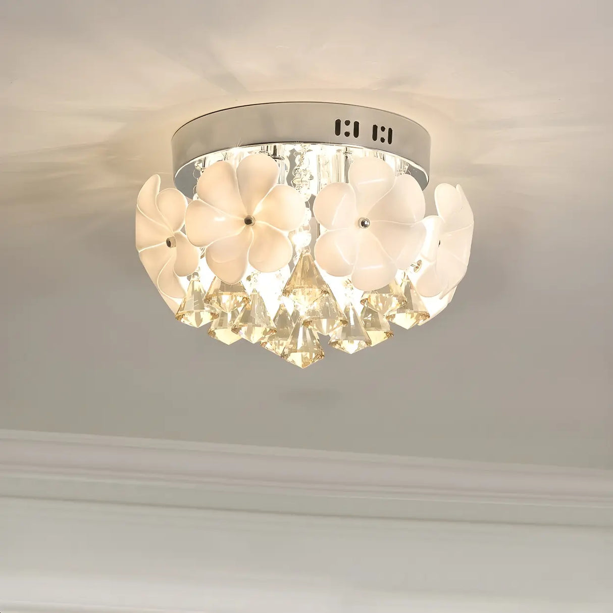 Aisle Mini Flower Crystal Drops Chrome Flush Mount Lamp Image - 2