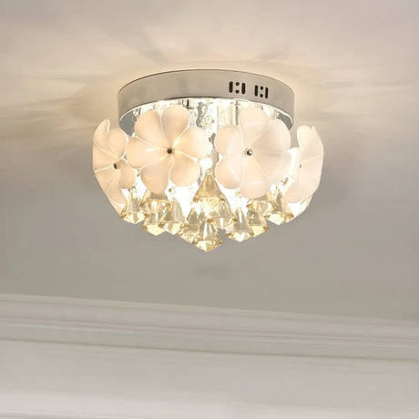 Aisle Mini Flower Crystal Drops Chrome Flush Mount Lamp Image - 2