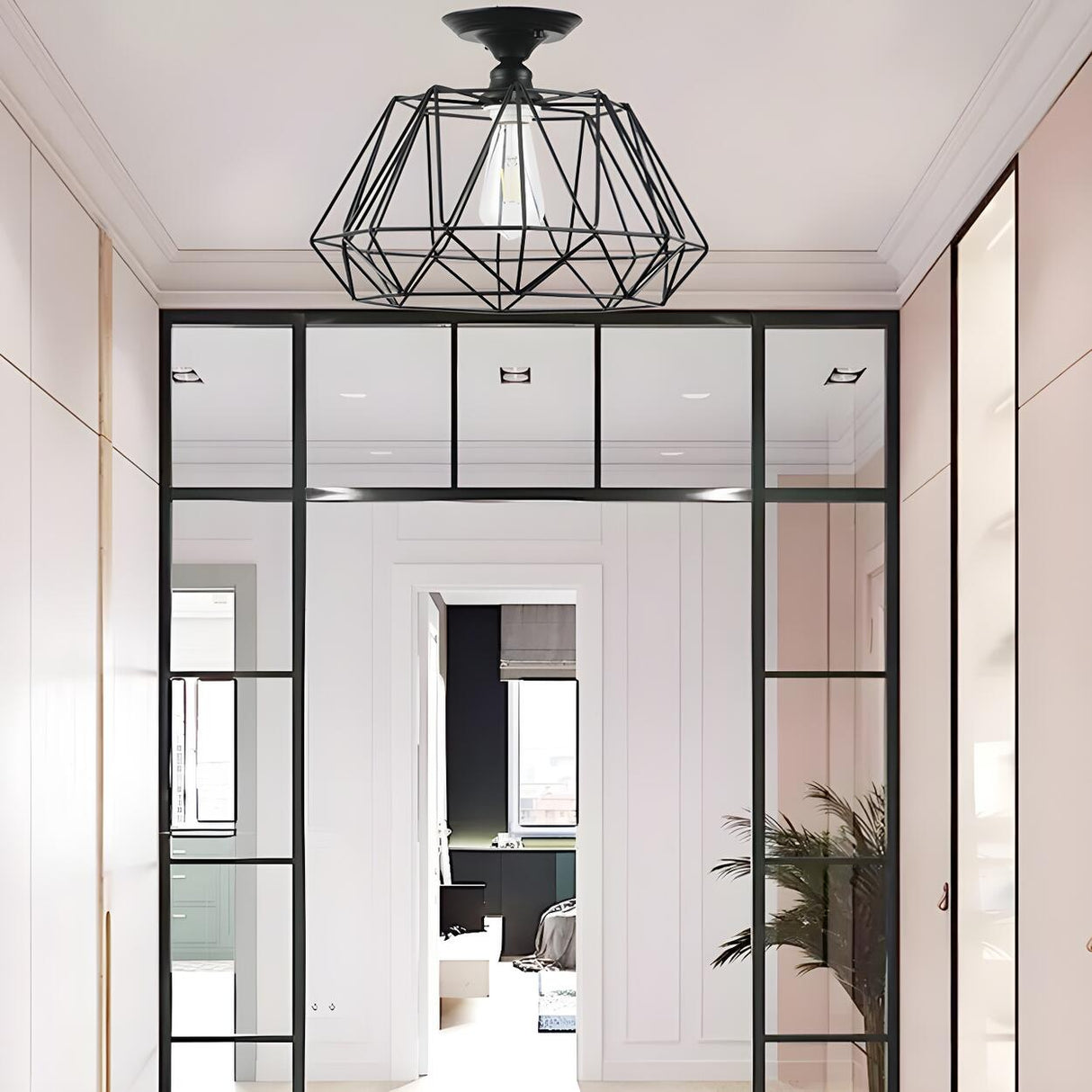 Aisle Mini Geometric Metal Cage Semi-Flush Mount Light Image - 3