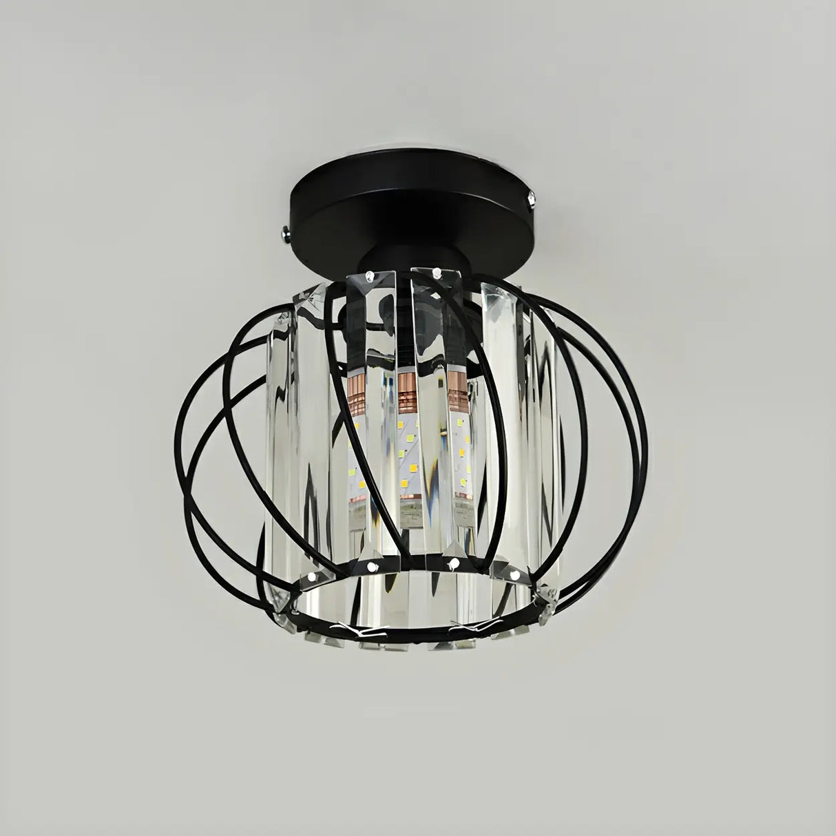 Aisle Vintage Black Cage Crystal Semi-Flush Mount Light Image - 11