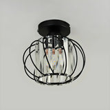 Aisle Vintage Black Cage Crystal Semi-Flush Mount Light Image - 11
