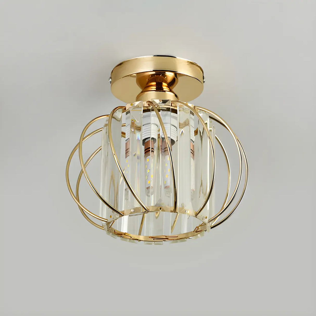 Aisle Vintage Black Cage Crystal Semi-Flush Mount Light Image - 12