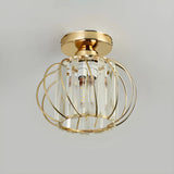 Aisle Vintage Black Cage Crystal Semi-Flush Mount Light Image - 12