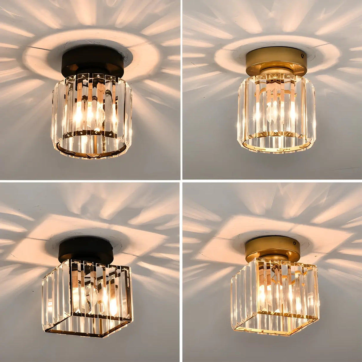 Aisle Vintage Black Cage Crystal Semi-Flush Mount Light Image - 15