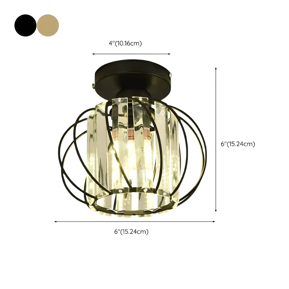 Aisle Vintage Black Cage Crystal Semi-Flush Mount Light Image - 20