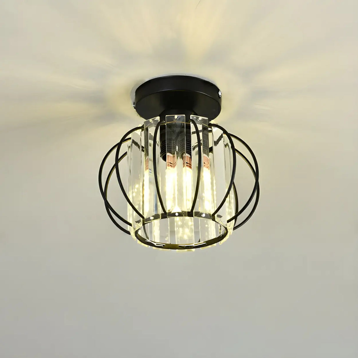 Aisle Vintage Black Cage Crystal Semi-Flush Mount Light Image - 3