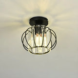 Aisle Vintage Black Cage Crystal Semi-Flush Mount Light Image - 3