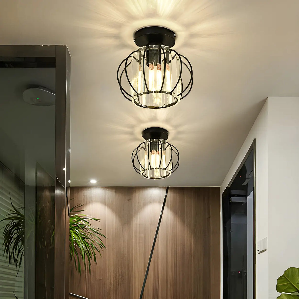 Aisle Vintage Black Cage Crystal Semi-Flush Mount Light Image - 4