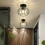 Aisle Vintage Black Cage Crystal Semi-Flush Mount Light Image - 4