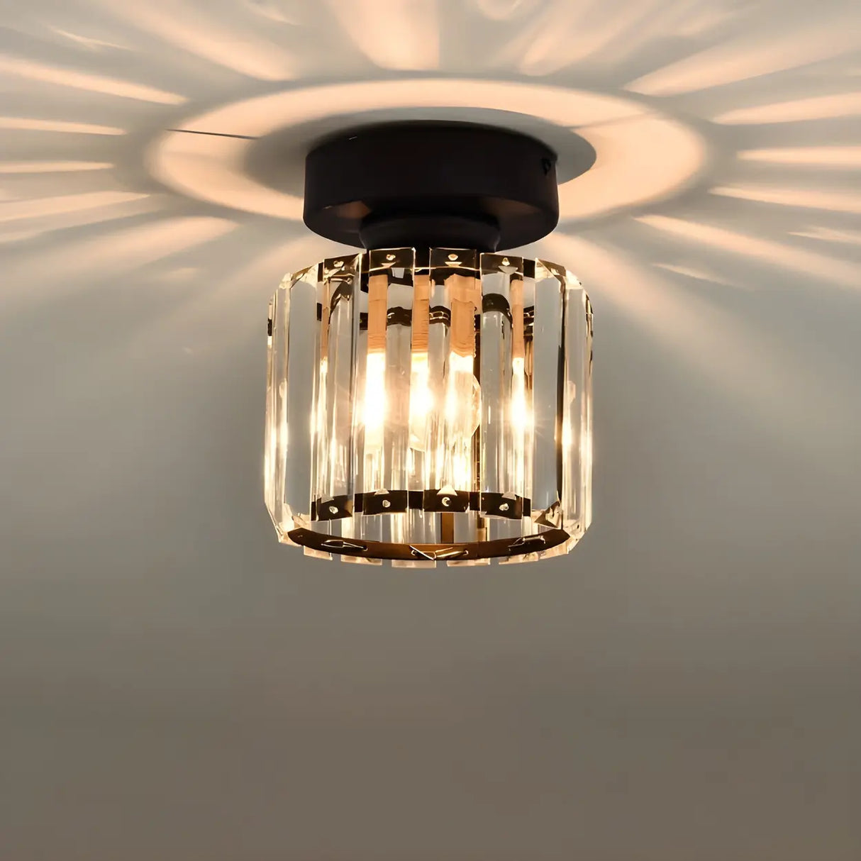 Aisle Vintage Black Cage Crystal Semi-Flush Mount Light Image - 5