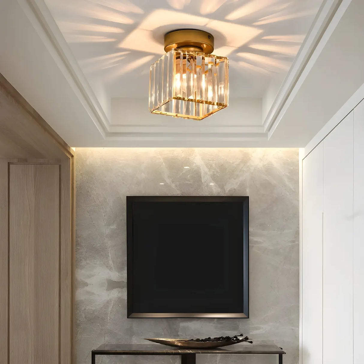 Aisle Vintage Black Cage Crystal Semi-Flush Mount Light Image - 6