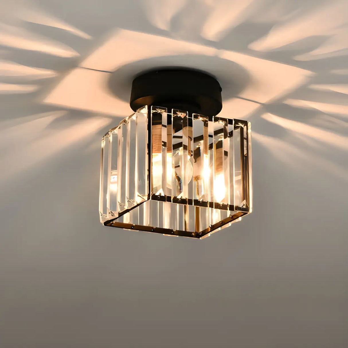Aisle Vintage Black Cage Crystal Semi-Flush Mount Light Image - 7