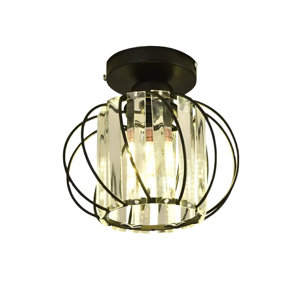 Aisle Vintage Black Cage Crystal Semi-Flush Mount Light Image - 8