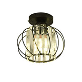 Aisle Vintage Black Cage Crystal Semi-Flush Mount Light Image - 8