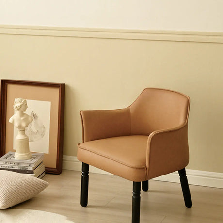 Amber Leather Square Arm Fixed Back Black leg Arm Chair Image - 1