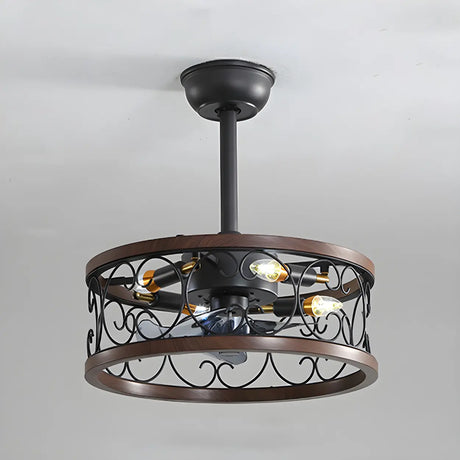 American Style Unique Black Cage Ceiling Fan With Light Image - 1
