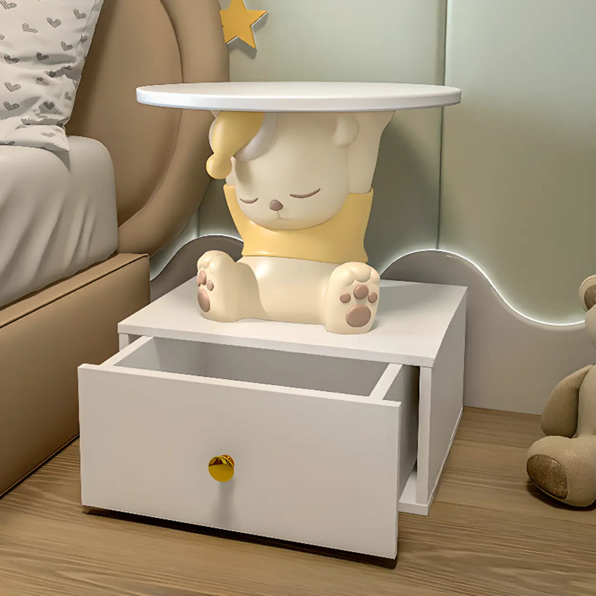 Animal Shape Tip Resistant Wood Storage Kids Nightstand Image - 7