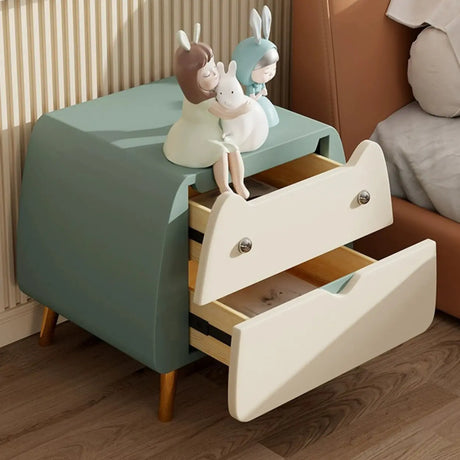 Animal Theme Leather Wood Kids Nightstand with 2-Drawer Image - 1