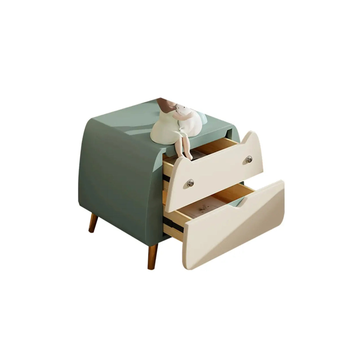 Animal Theme Leather Wood Kids Nightstand with 2-Drawer Image - 10
