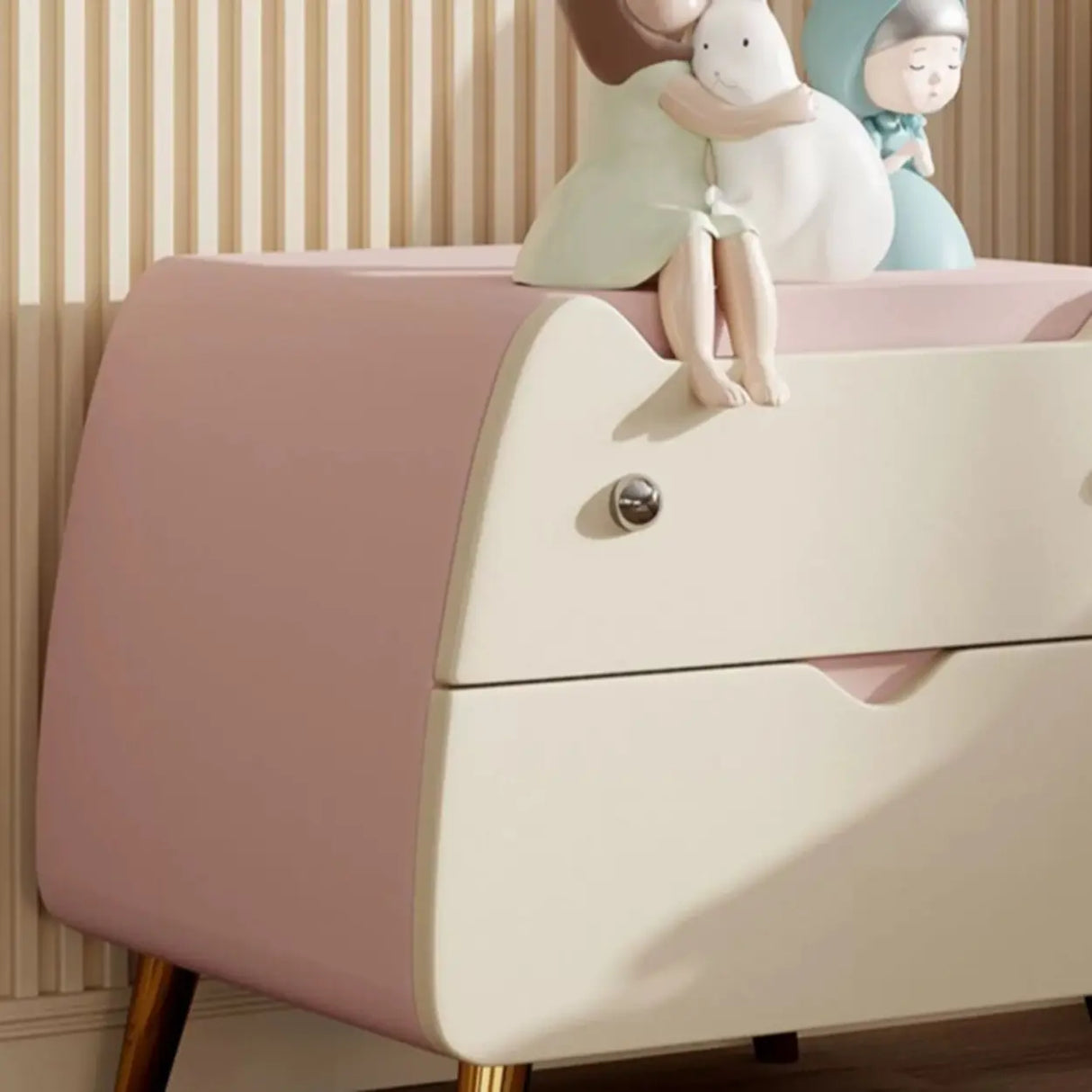 Animal Theme Leather Wood Kids Nightstand with 2-Drawer Image - 12