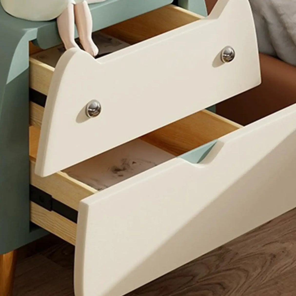 Animal Theme Leather Wood Kids Nightstand with 2-Drawer Image - 13