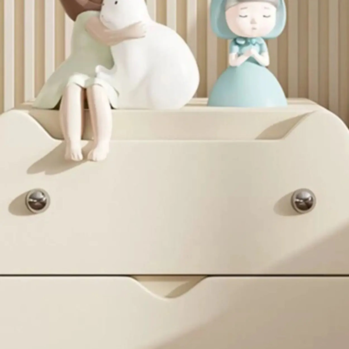 Animal Theme Leather Wood Kids Nightstand with 2-Drawer Image - 15
