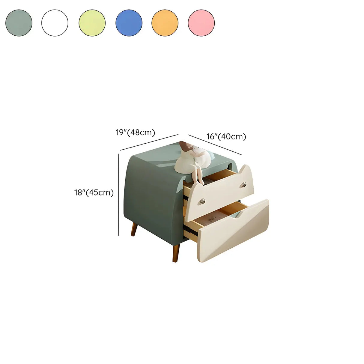 Animal Theme Leather Wood Kids Nightstand with 2-Drawer 
