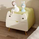 Animal Theme Leather Wood Kids Nightstand with 2-Drawer Image - 3