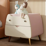 Animal Theme Leather Wood Kids Nightstand with 2-Drawer Image - 4