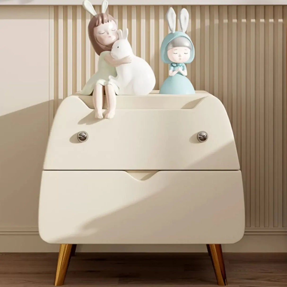 Animal Theme Leather Wood Kids Nightstand with 2-Drawer Image - 5