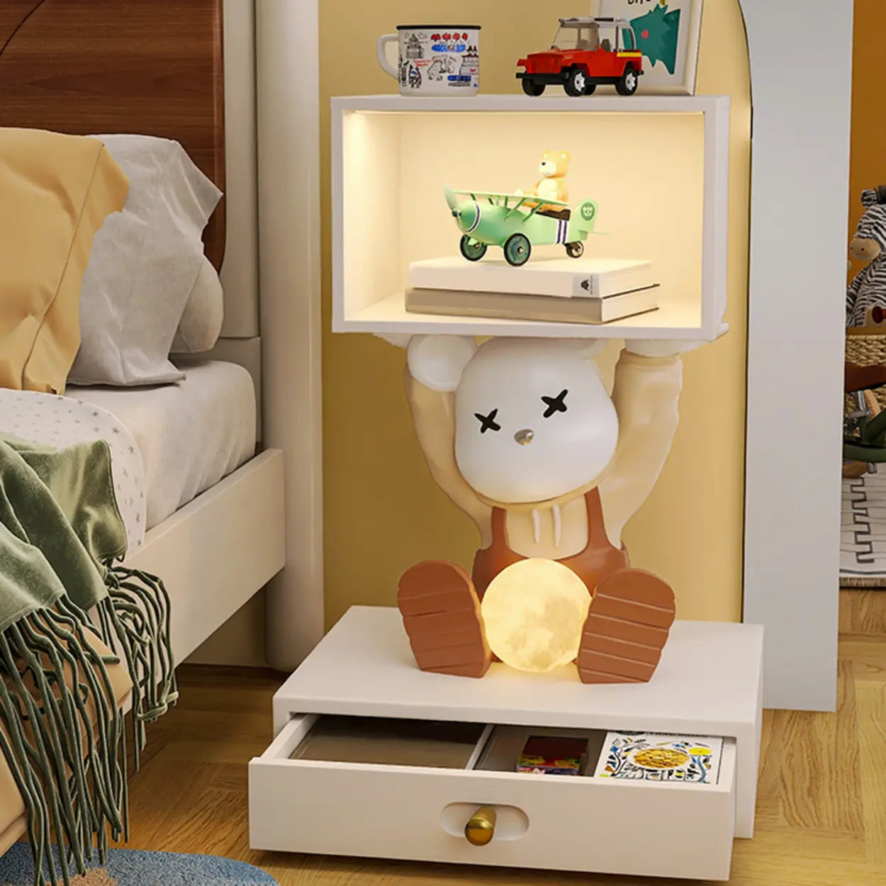 Animal Theme Resin Kids Nightstand with Open Storage Image - 1