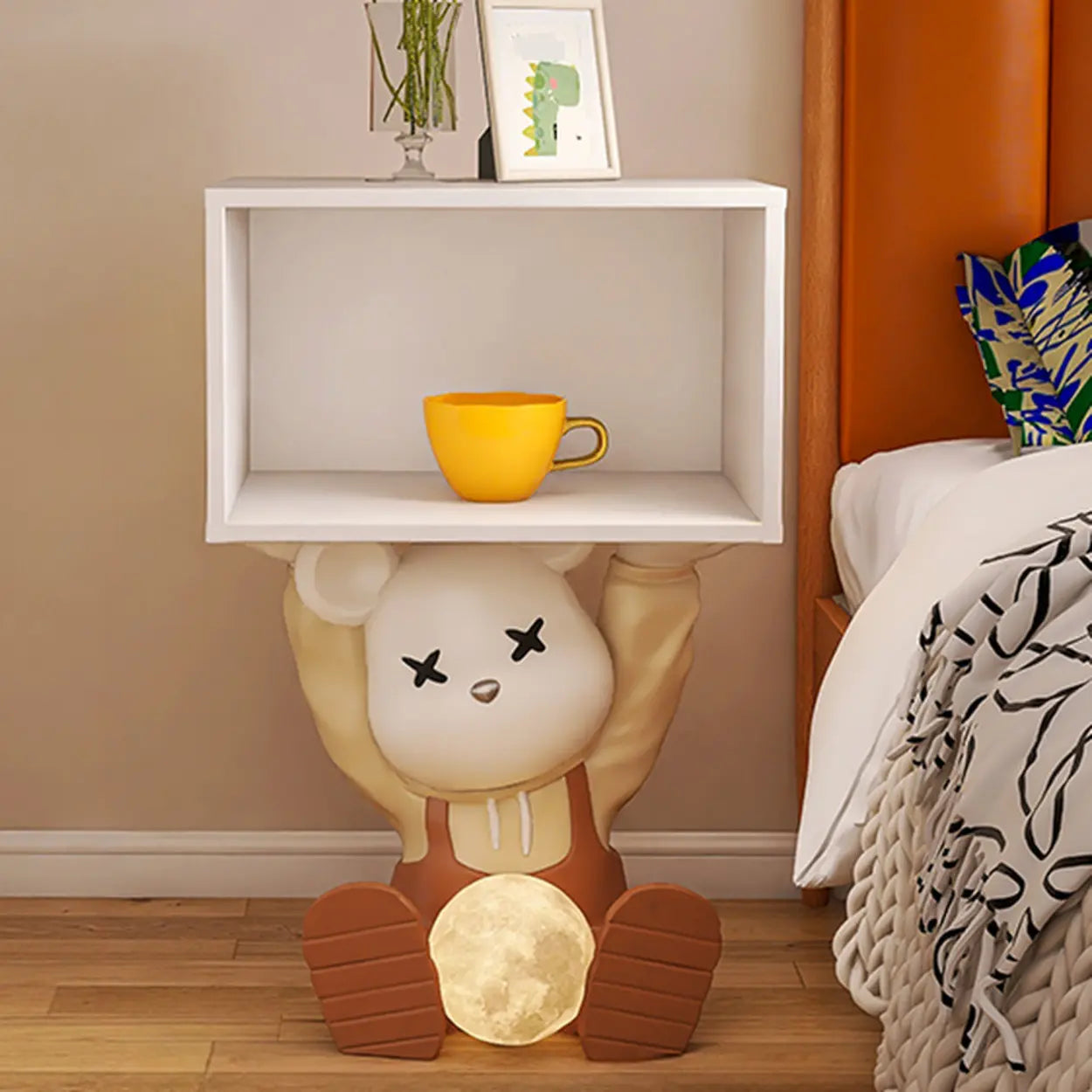 Animal Theme Resin Kids Nightstand with Open Storage Image - 2