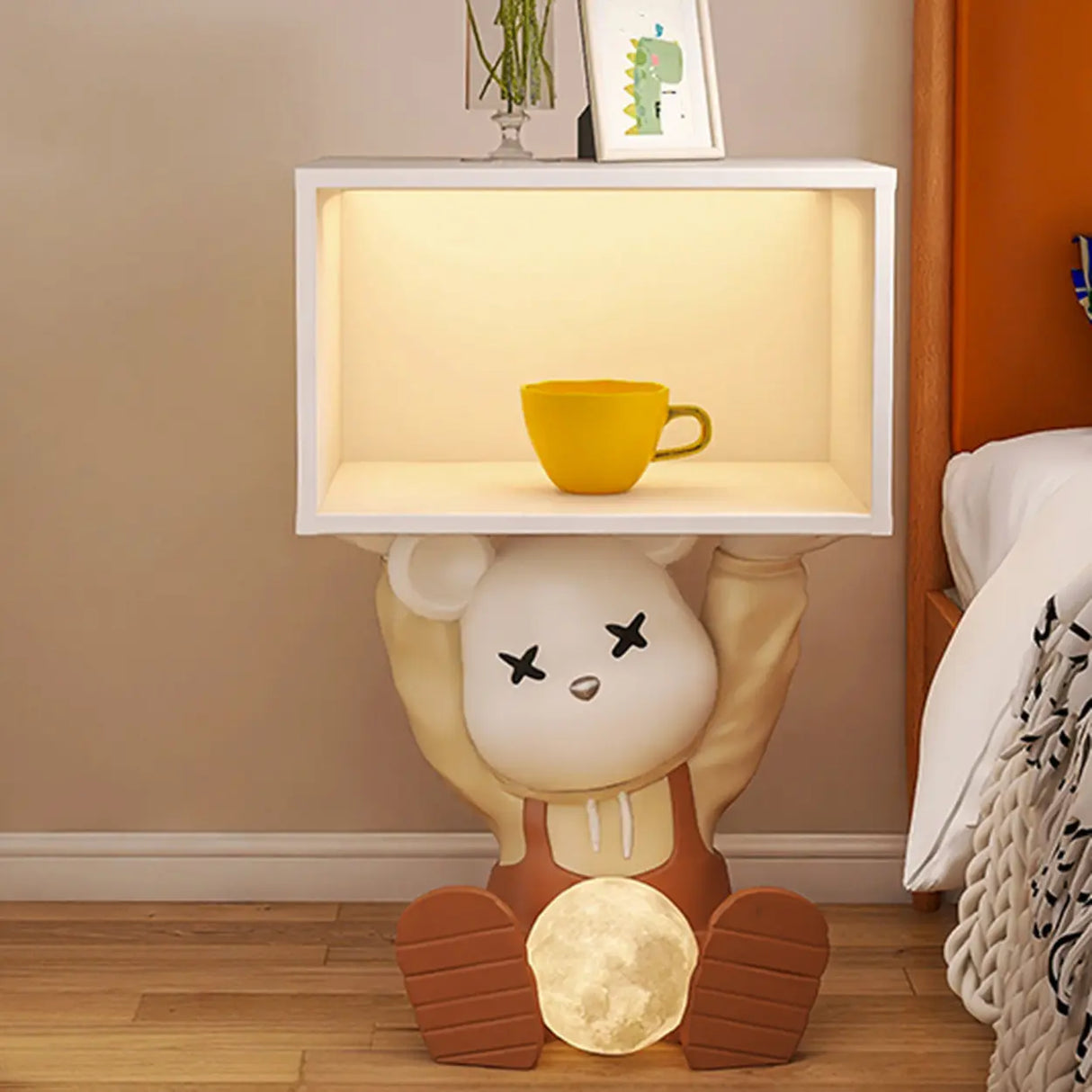 Animal Theme Resin Kids Nightstand with Open Storage Image - 3